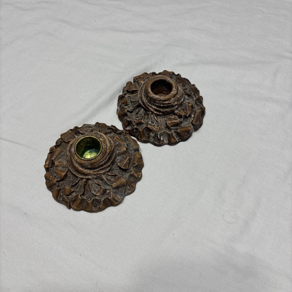 Vintage ORNAWOOD‎ USA Carved Floral Candlestick Holders Set of 2